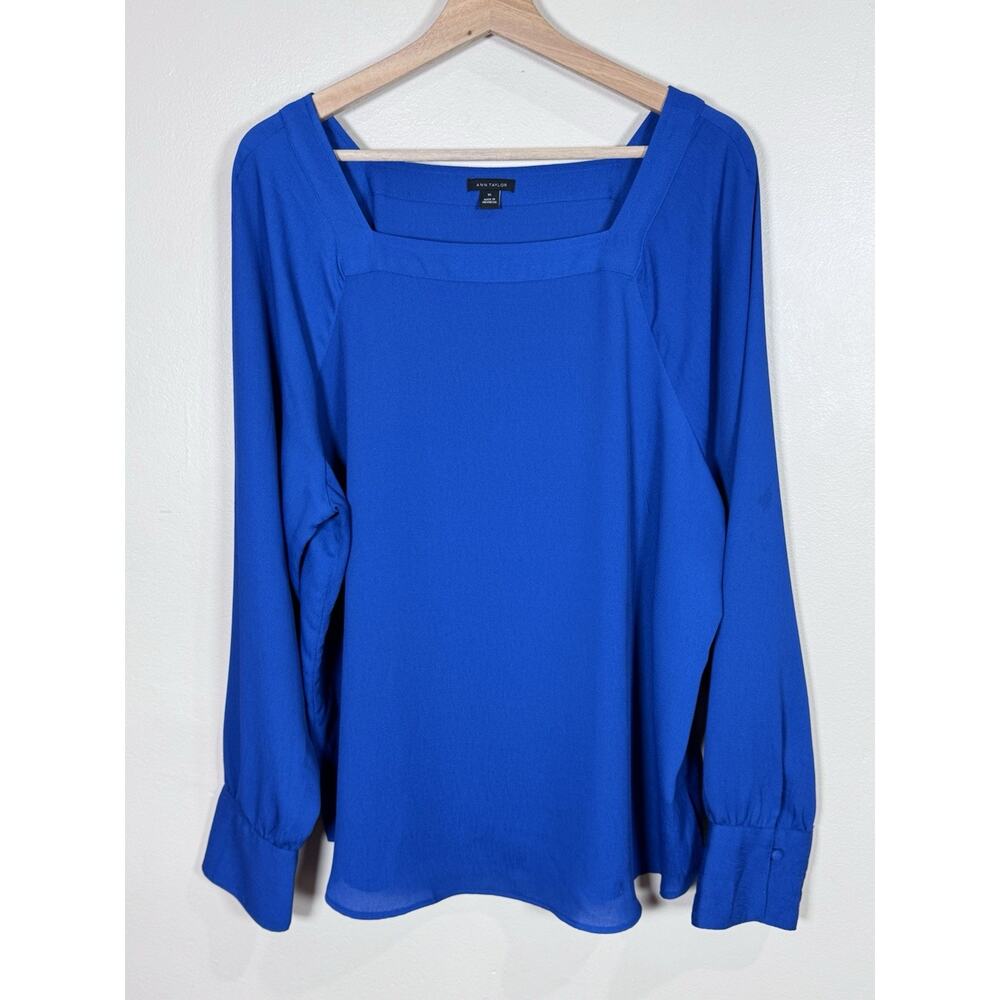 Ann Taylor Womens Blouse Top XL Career Office Business Square Neck Blue